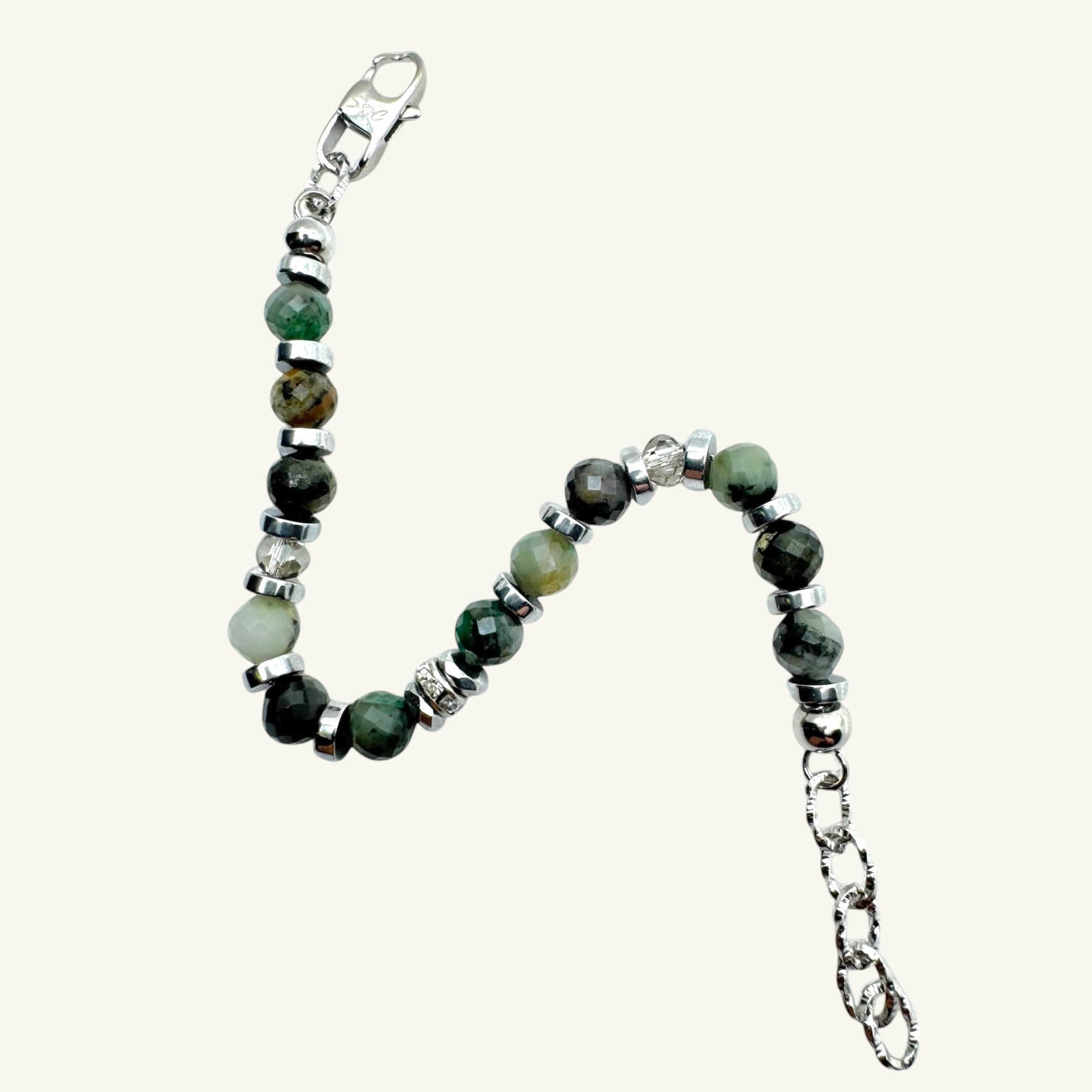 Bracciale smeraldo sfaccettato con punto luce Sharifa Crystals